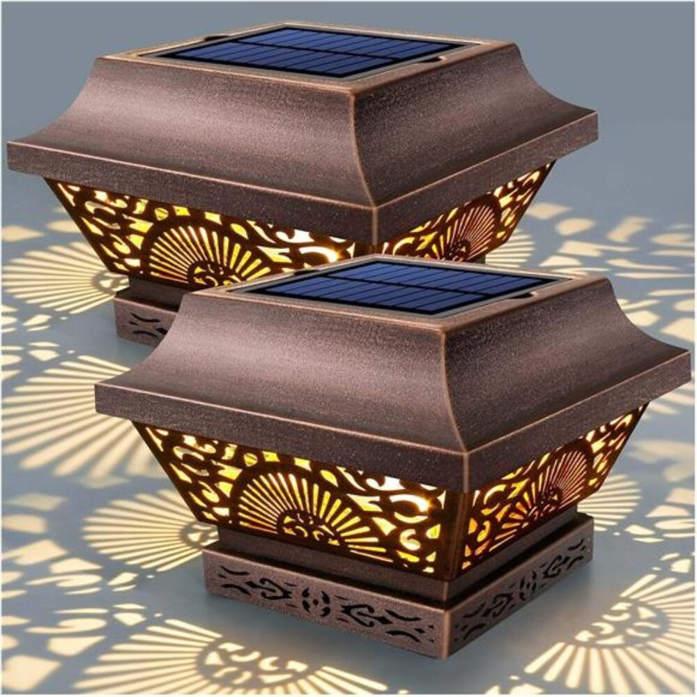 2 Pack Solar Cap Lights Outdoor Waterproof Metal Warm White LED Lighting